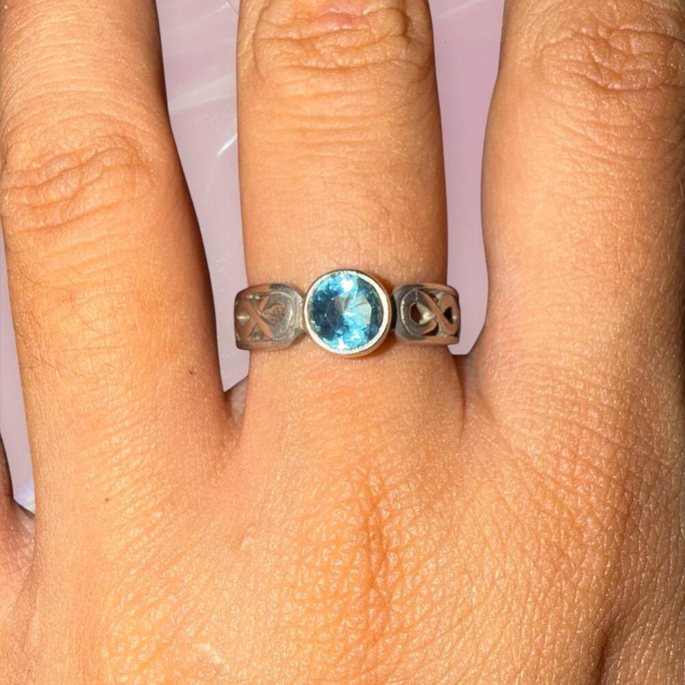 Vintage Fairycore Boho 925 Sterling Silver Blue Topaz Ring Fine Jewelry Size 7